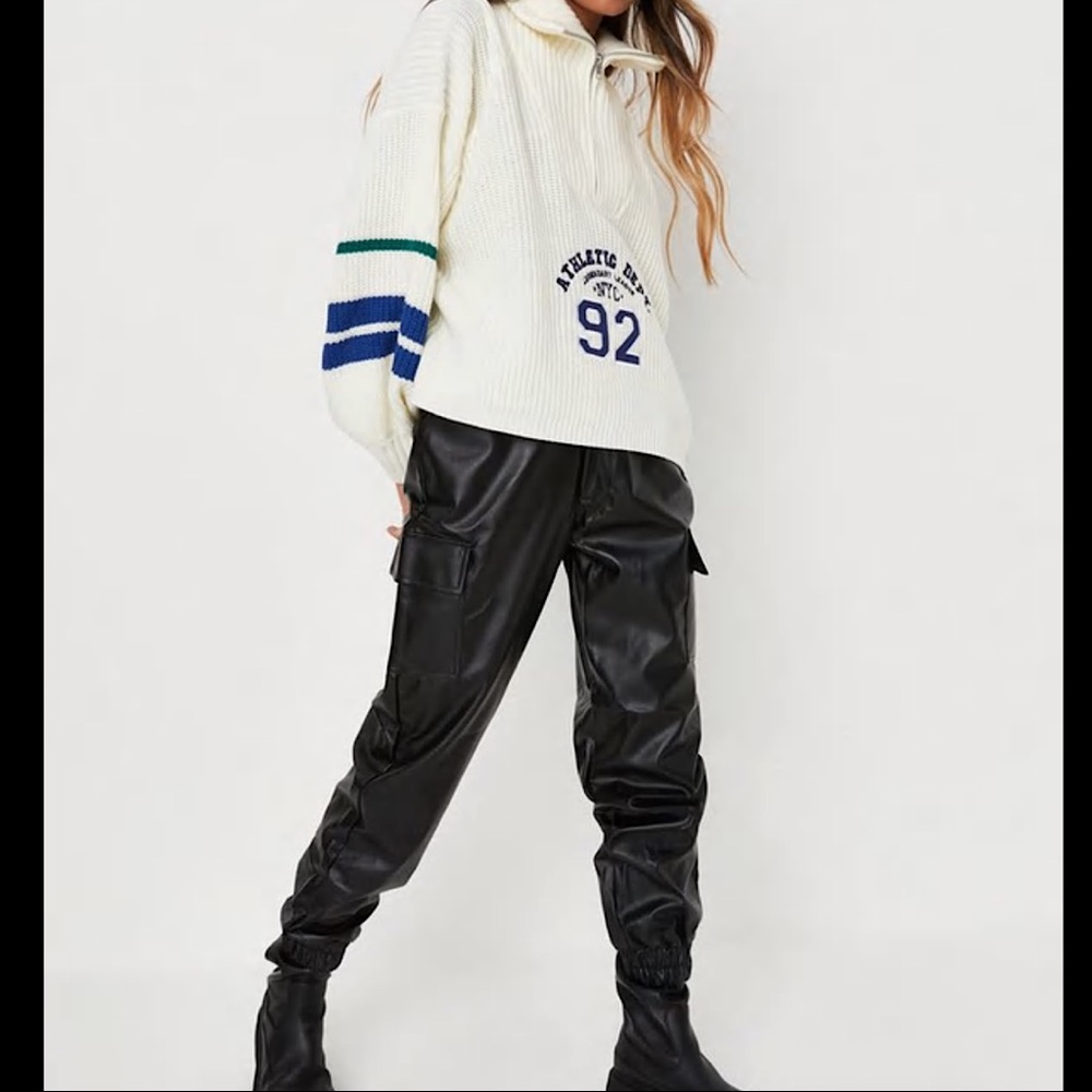 black faux leather cargo pants by missguided